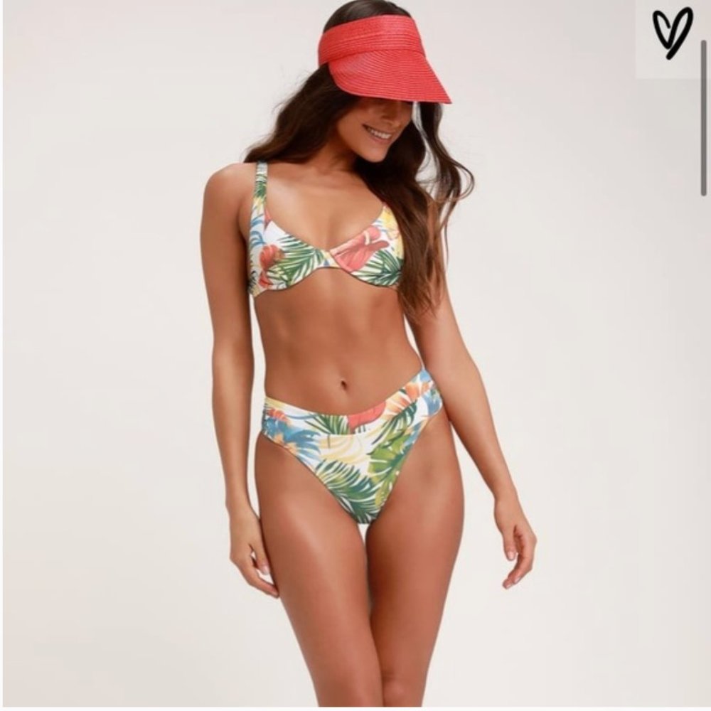 Lulu's Tropicana White Tropical Print Bikini